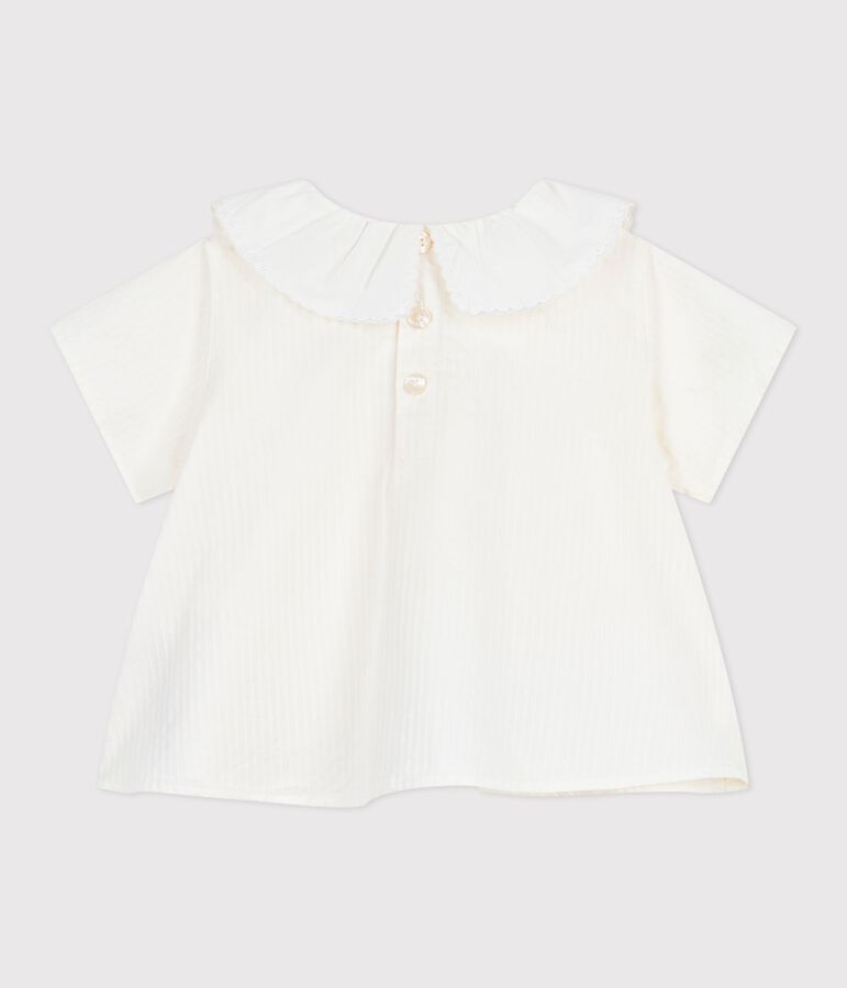 Blusa a maniche corte in popeline di cotone tinta unita neonata bianco MARSHMALLOW