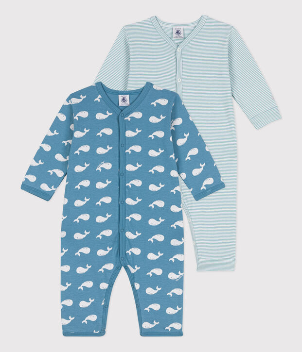 Confezione da 2 tutine pigiama a righe e balene in cotone multicolore