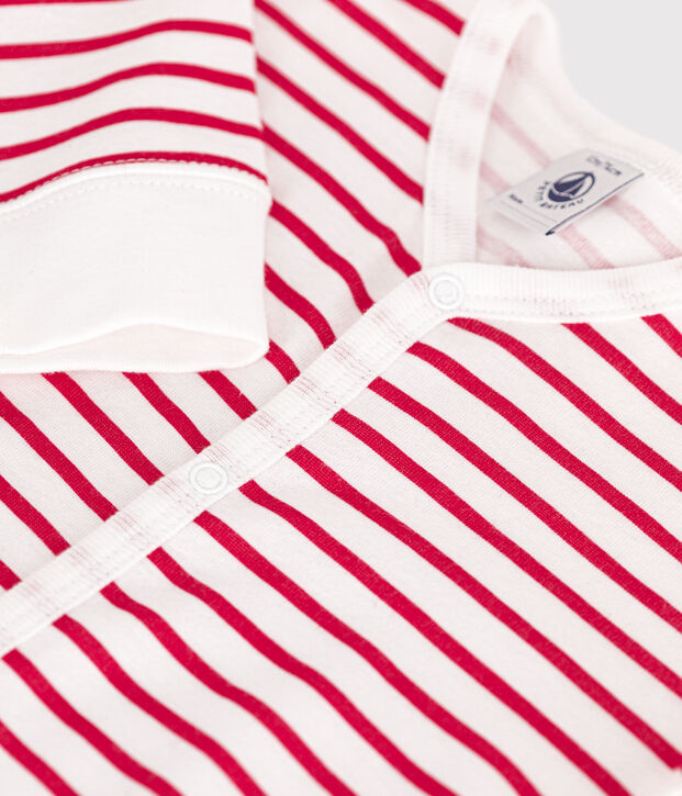 Pigiama senza piedini in cotone neonato bianco/rosso