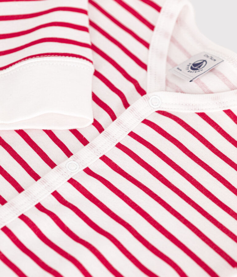 Pigiama senza piedini in cotone neonato bianco/rosso