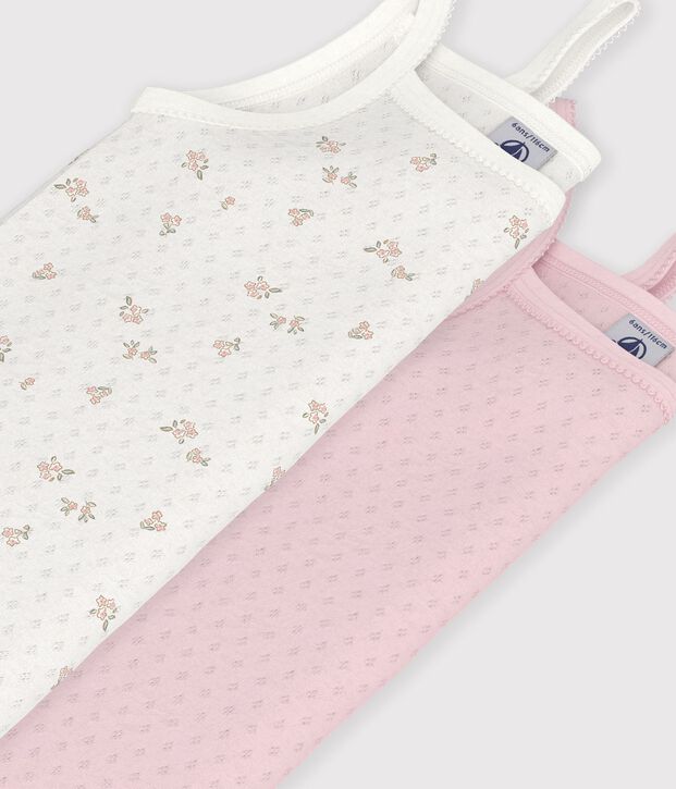 Set di canotte bambina in cotone traforato a fiori multicolore
