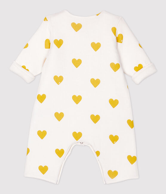 Tutina lunga cuori gialli bebè femmina in cotone biologico bianco MARSHMALLOW/giallo OCRE