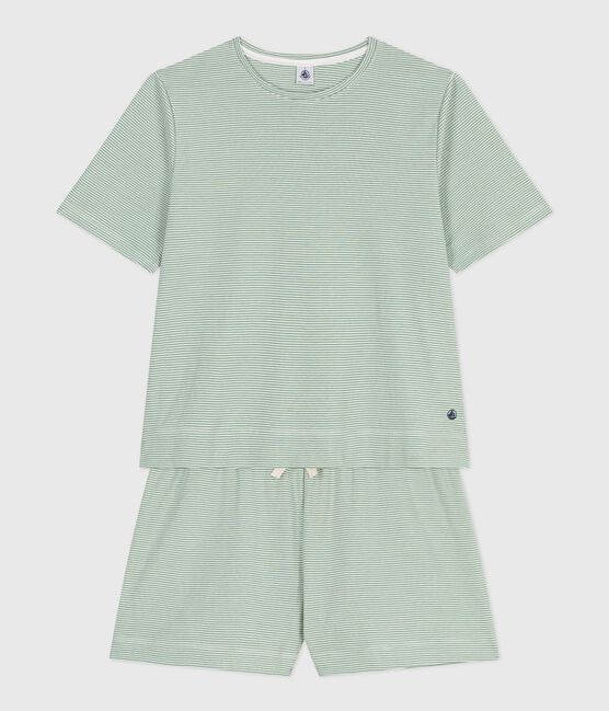 Pigiama corto donna in cotone a righe SAULE/ MARSHMALLOW