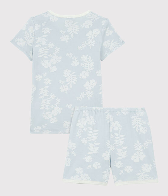 Pigiama corto fantasia hawaiana blu bambina in cotone PLEINAIR/ MARSHMALLOW