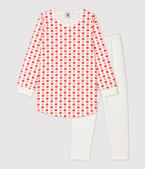 Camicia da notte bambina a fiori in cotone biologico bianco MARSHMALLOW/ SPICY