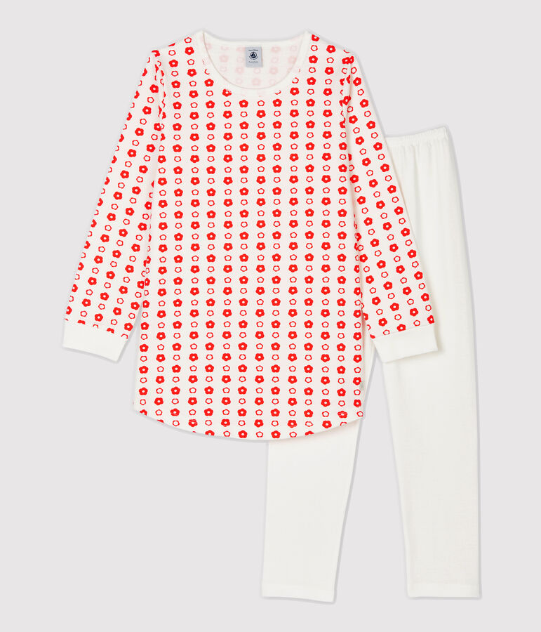 Camicia da notte bambina a fiori in cotone biologico bianco/rosso