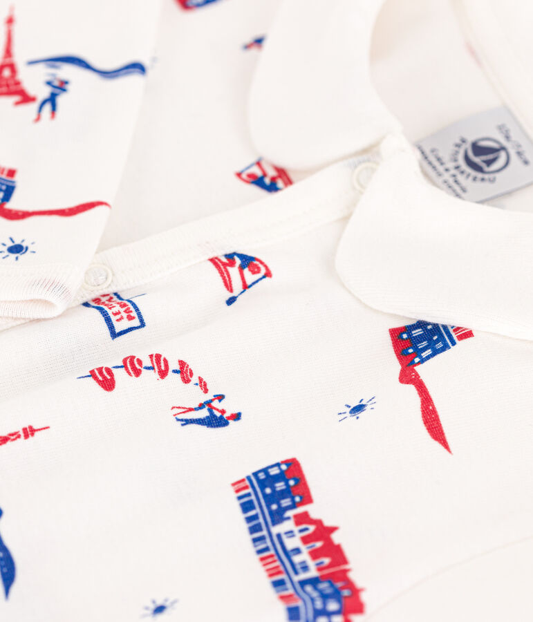 Tutina pigiama senza piedi fantasia Parigi in cotone bianco/multicolore