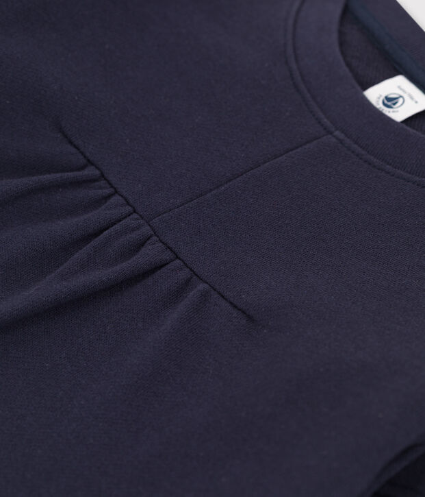 Abito bambina a maniche lunghe in molleton blu