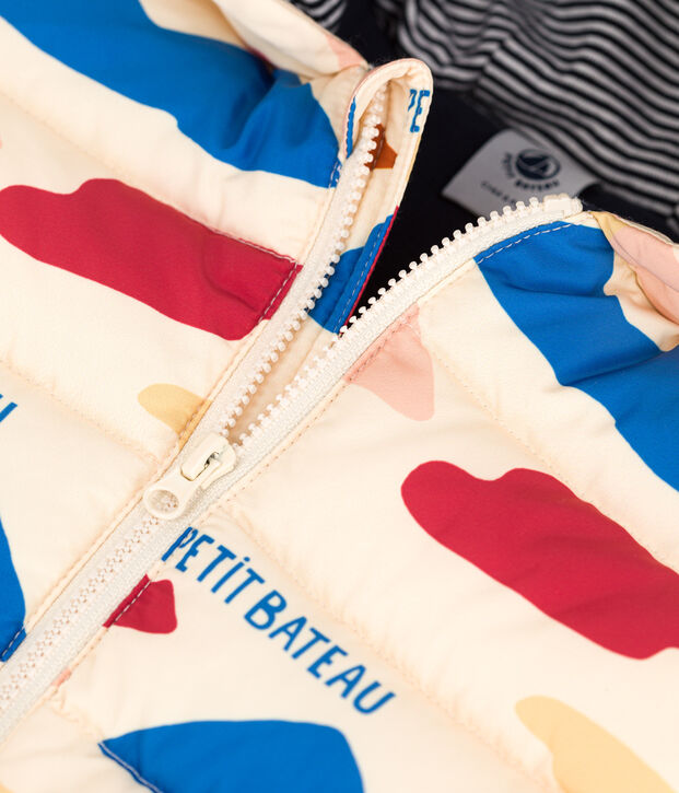 Piumino riciclato e stampato per neonato ecru/multicolore