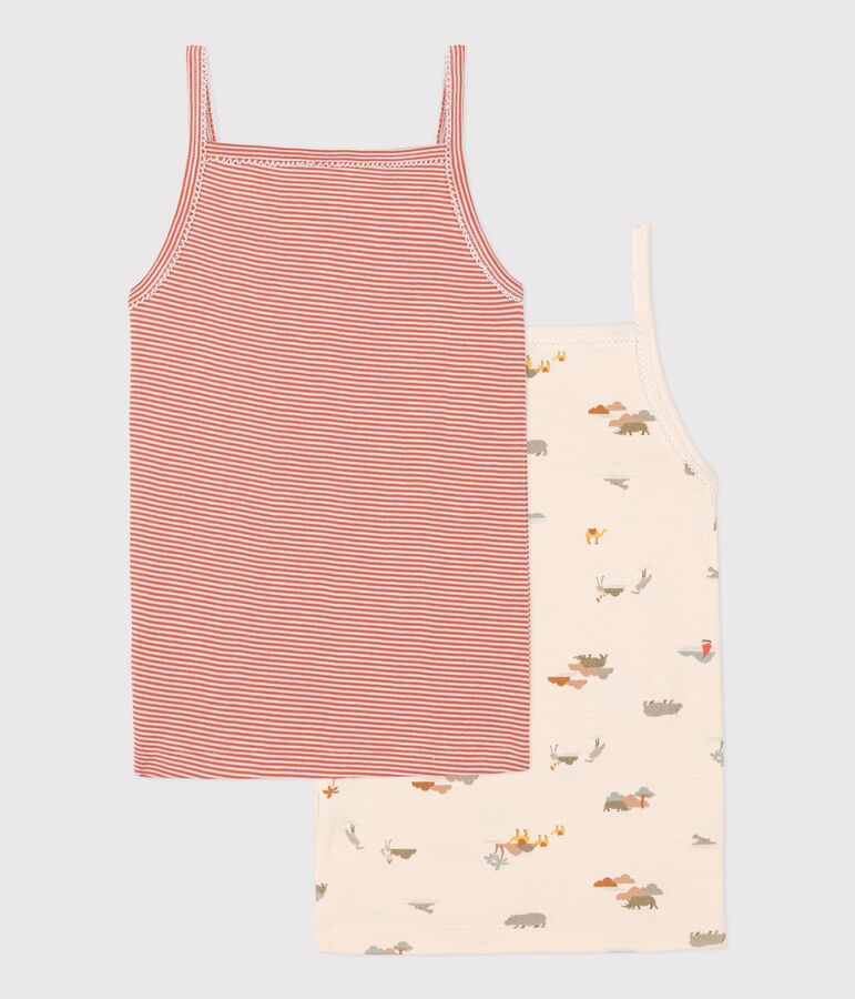 Set di 2 canottiere con spalline bambina in cotone con animali multicolore