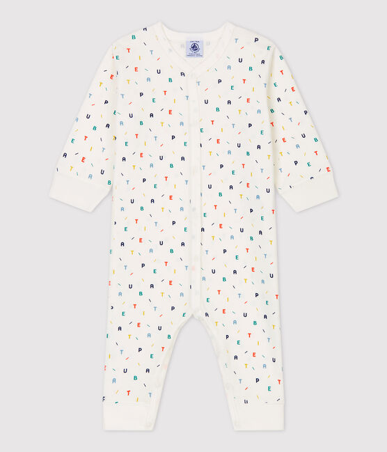 Tutina pigiama a lettere multicolori bebè in cotone biologico bianco MARSHMALLOW/bianco MULTICO