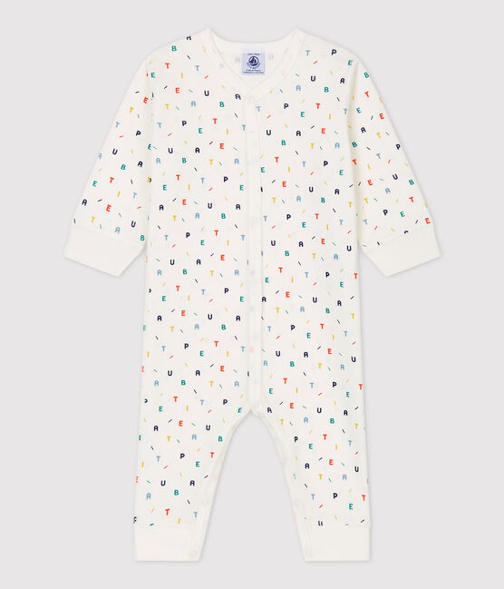 Tutina pigiama a lettere multicolori bebè in cotone biologico bianco MARSHMALLOW/bianco MULTICO