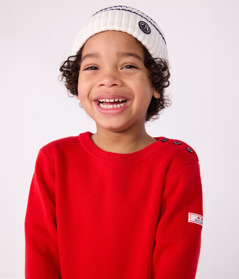 Cuffietta in maglia a righe foderata in pile bambino blu/blu