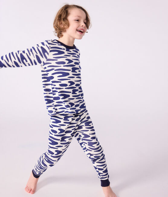 Pigiama travestimento bambino in cotone con zebra stampata blu MILK/ SOIR