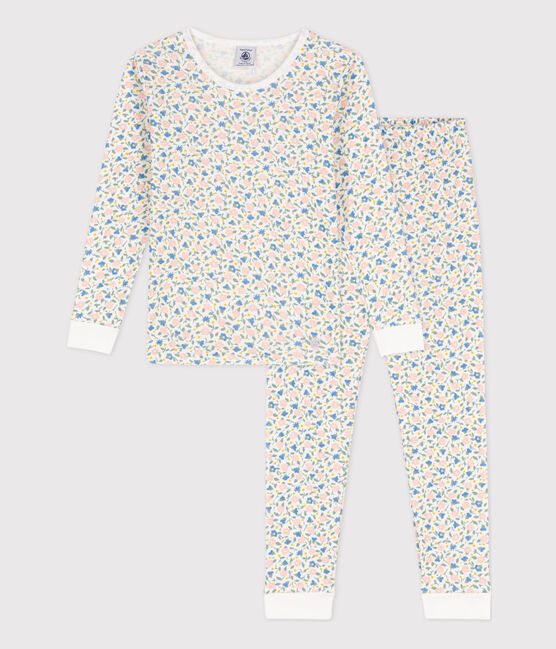 Pigiama bambina in cotone aderente bianco MARSHMALLOW/bianco MULTICO