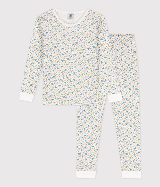 Pigiama bambina in cotone aderente bianco/multicolore