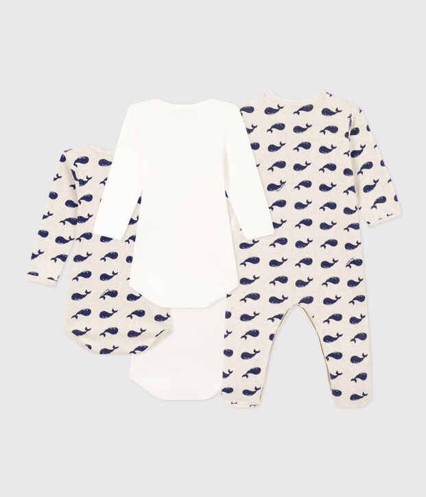 Set di un pigiama beb&egrave; e tre body balene multicolore