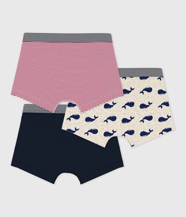 Set di 3 boxer in cotone con stampa di balene bambino multicolore