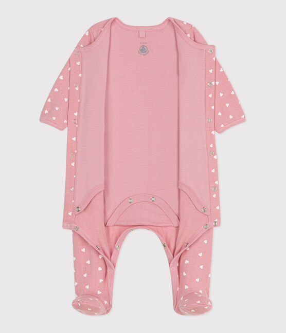Bodyjama in tubique a cuoricini neonato rosa CHARME/bianco MARSHMALLOW