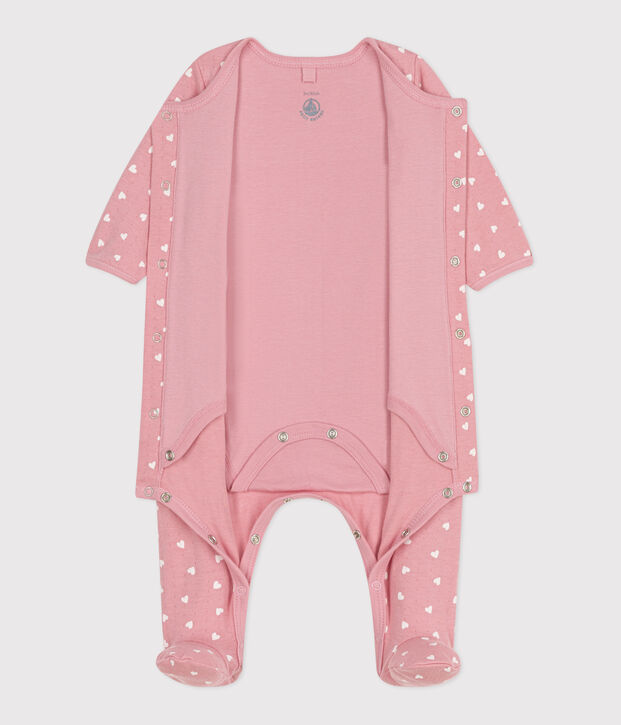 Bodyjama in tubique a cuoricini neonato rosa/bianco