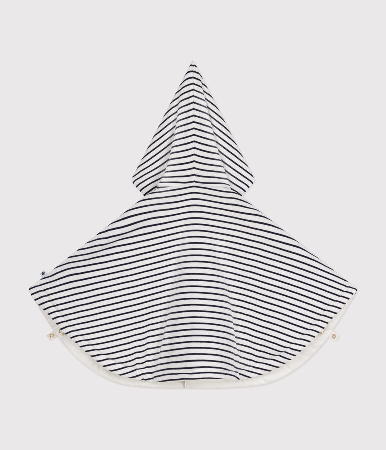 Mantella con cappuccio a righe in cotone per beb&egrave; bianco/blu