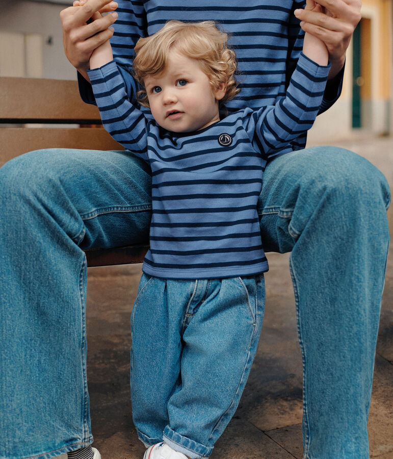 Maglia a righe in cotone spesso neonato blu/blu