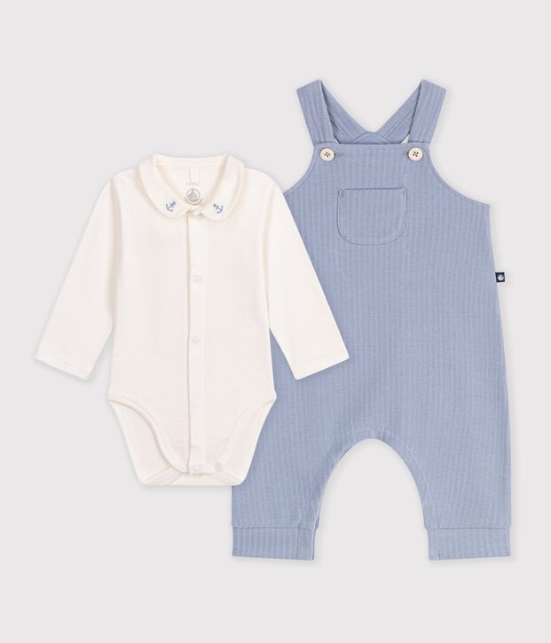 Set salopette e body con colletto in cotone tinta unita neonato POLAIRE