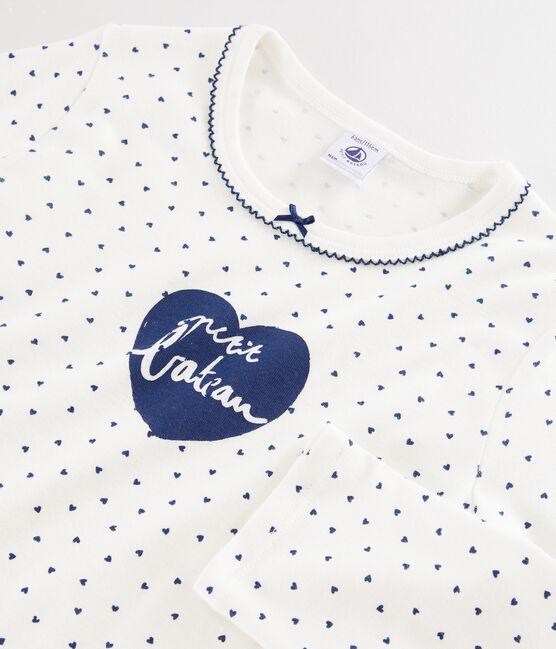 Camicia da notte cuoricini bambina a costine bianco MARSHMALLOW/blu MEDIEVAL