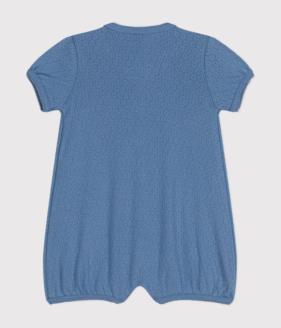 Tutina corta bebè in cotone traforato blu BEACH