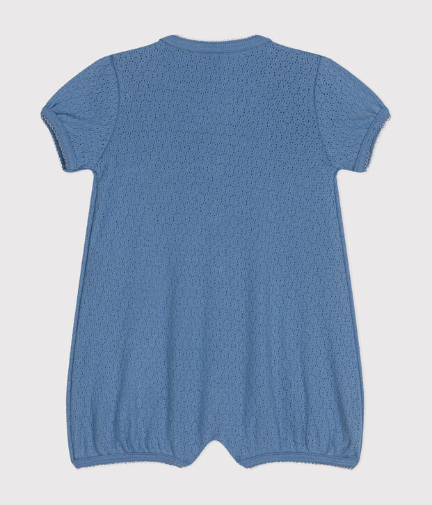 Tutina corta beb&egrave; in cotone traforato blu