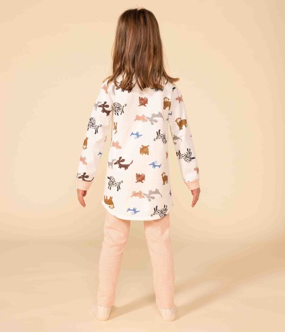 Camicia da notte bambina in tessuto felpato motivo cane bianco MARSHMALLOW/bianco MULTICO