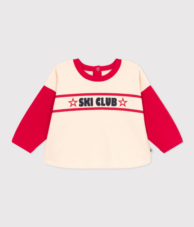 Felpa in tessuto felpato con stampa per beb&egrave; ecru/CORIDA