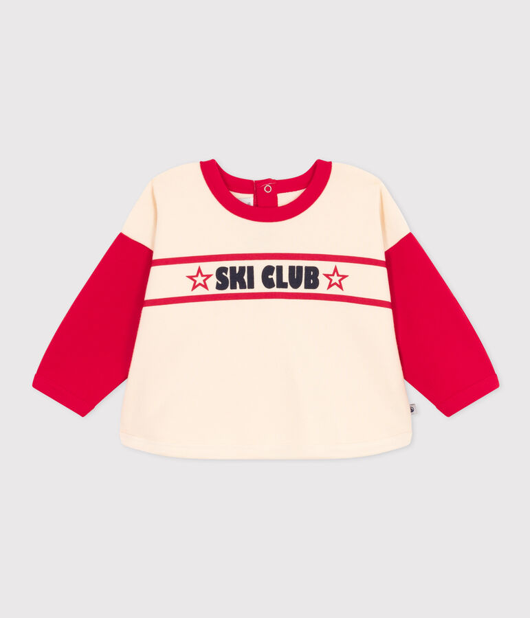 Felpa in tessuto felpato con stampa per beb&egrave; ecru/CORIDA