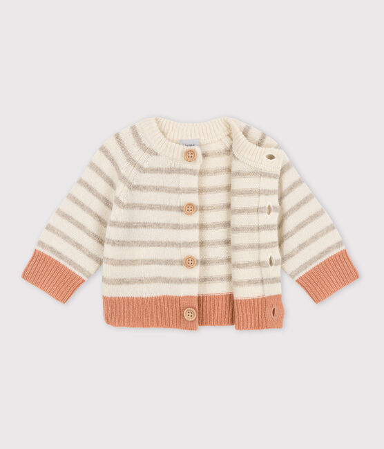 Cardigan bebè in maglia di lana a righe bianco MARSHMALLOW/bianco MULTICO