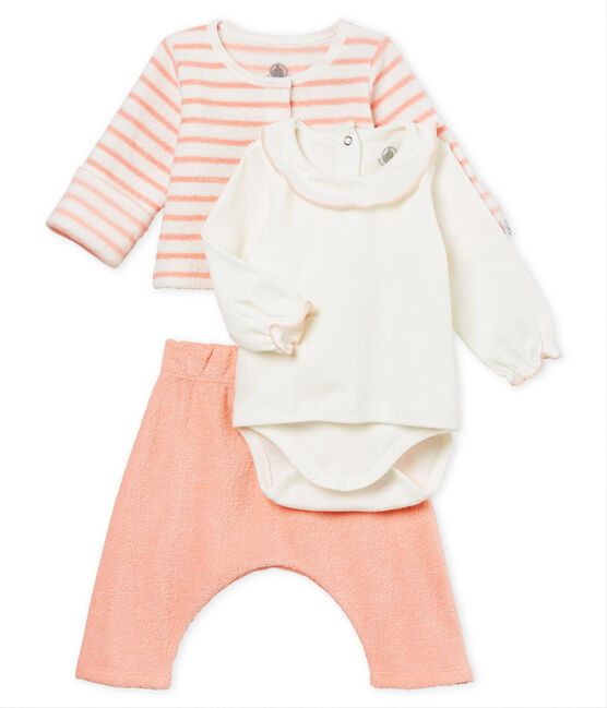 Completo 3 pezzi bebè femmina bianco MARSHMALLOW/rosa ROSAKO CN
