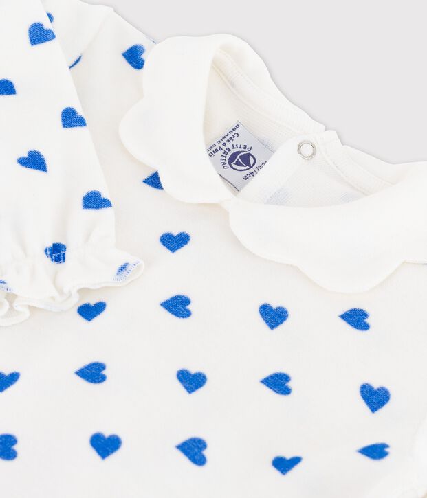 Tutina pigiama a cuoricini blu beb&egrave; in ciniglia bianco/blu