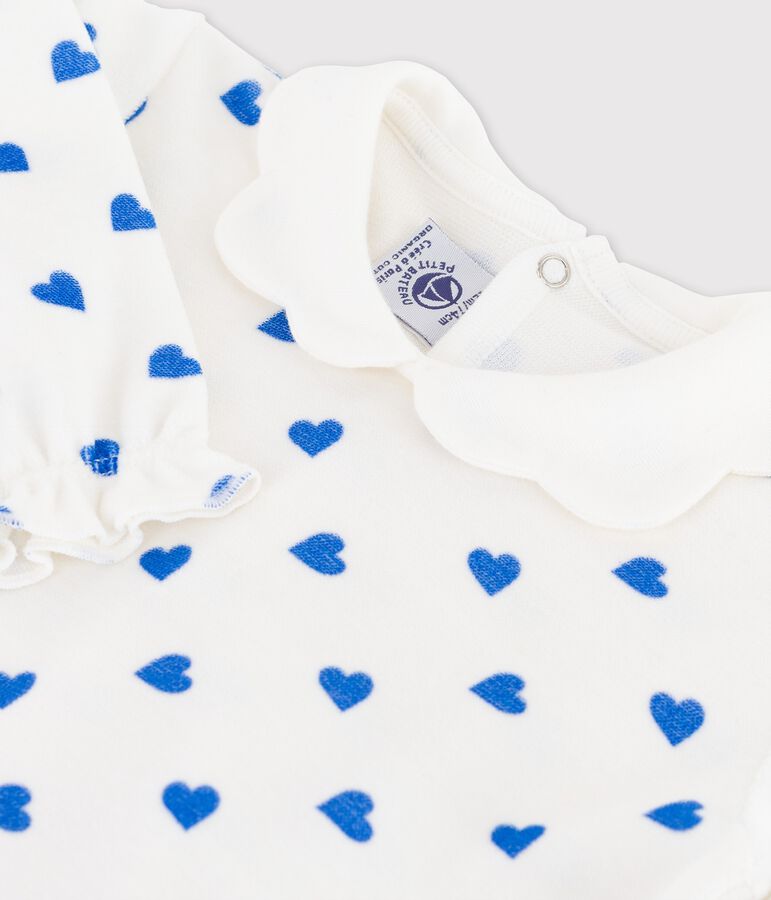Tutina pigiama a cuoricini blu beb&egrave; in ciniglia bianco MARSHMALLOW/blu BRASIER
