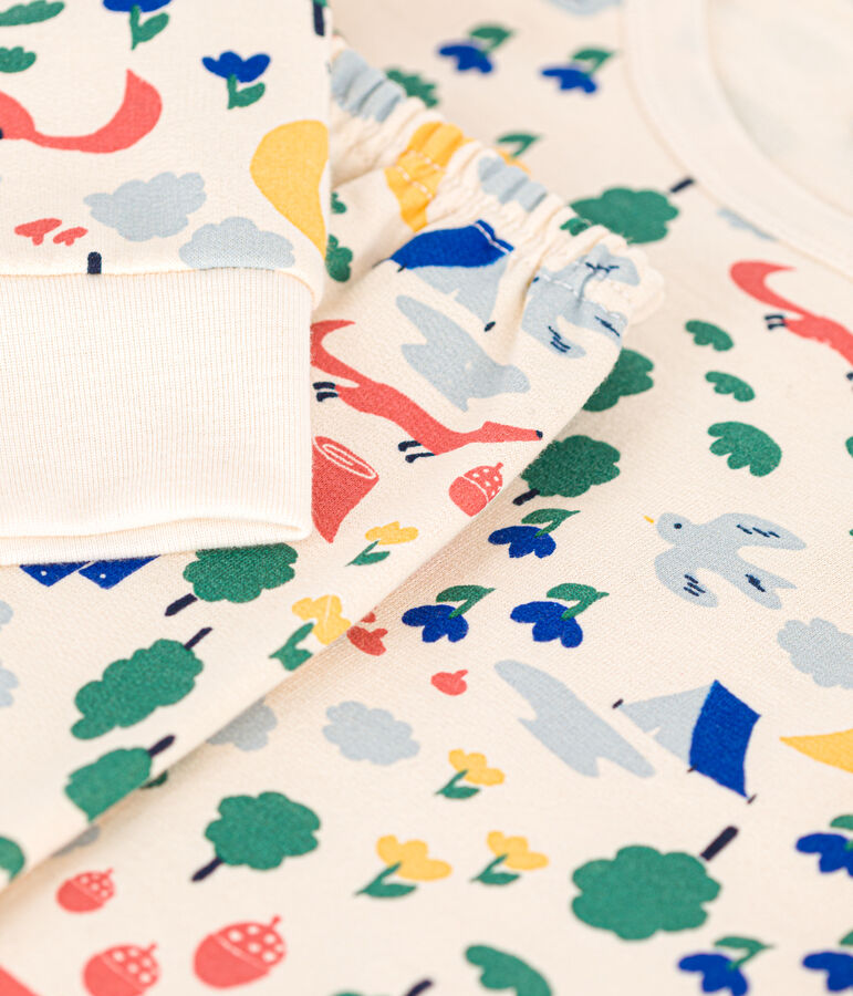 Pigiama in tessuto felpato spazzolato con stampa bosco bambino ecru/multicolore