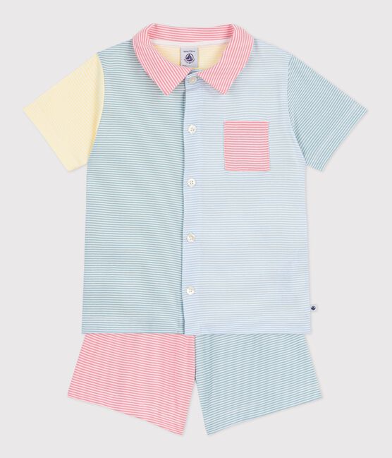 Pigiama corto con bottoni in cotone a righe bambino bianco MARSHMALLOW/bianco MULTICO