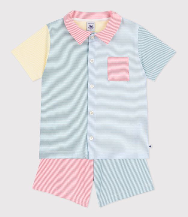 Pigiama corto con bottoni in cotone a righe bambino bianco/multicolore