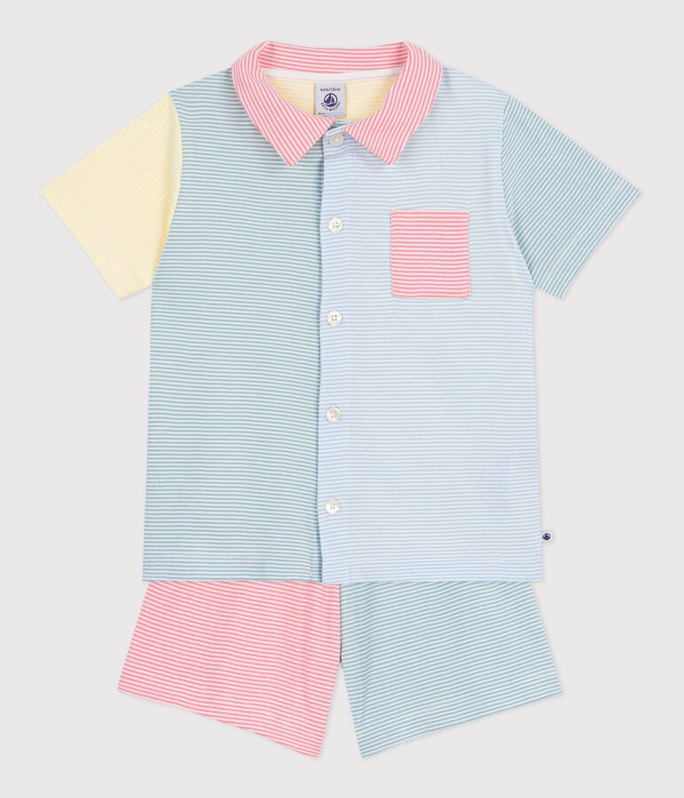 Pigiama corto con bottoni in cotone a righe bambino bianco/multicolore