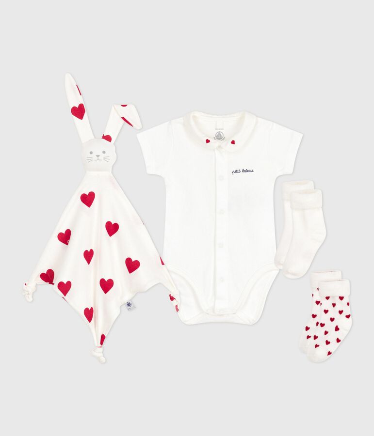 Set regalo nascita con body, doudou e calzini in cotone multicolore