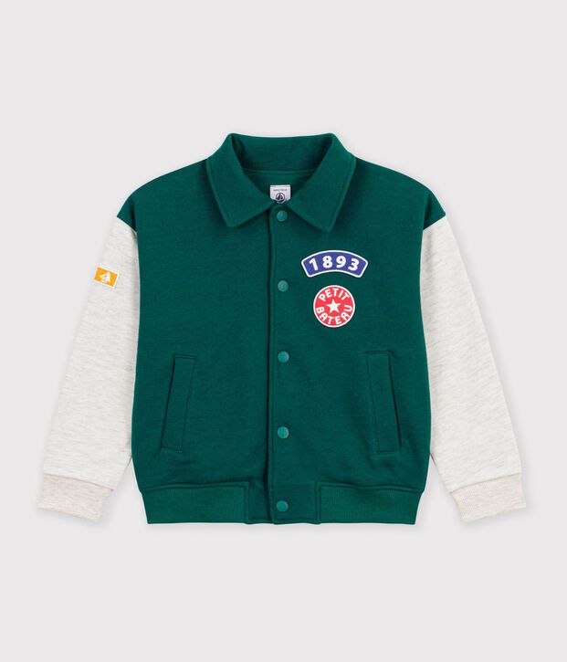 Giacca stile teddy in cotone color block bambino verde/beige