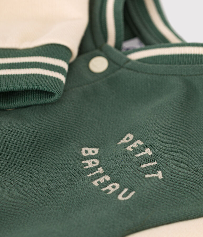 Teddy beb&egrave; in tessuto felpato verde/ecru