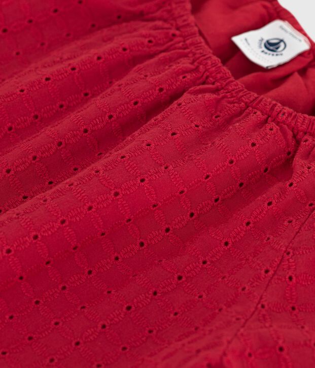 Blusa a maniche corte in cotone con motivo a fiori bambina rosso