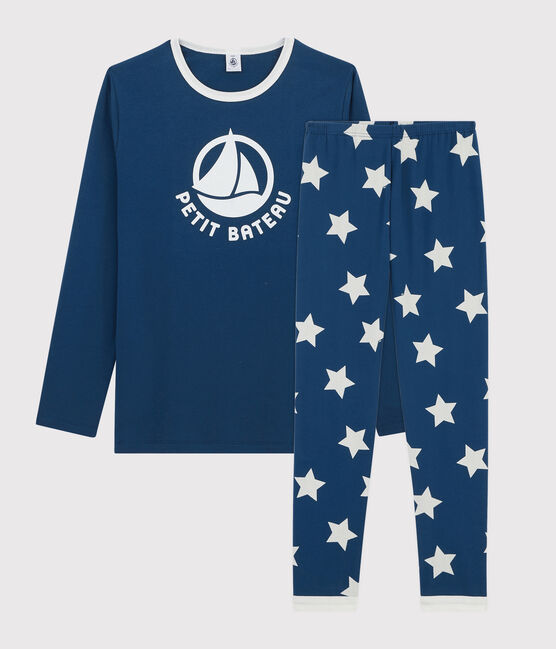 Pigiama a stelle unisex a costine blu MAJOR/bianco ECUME