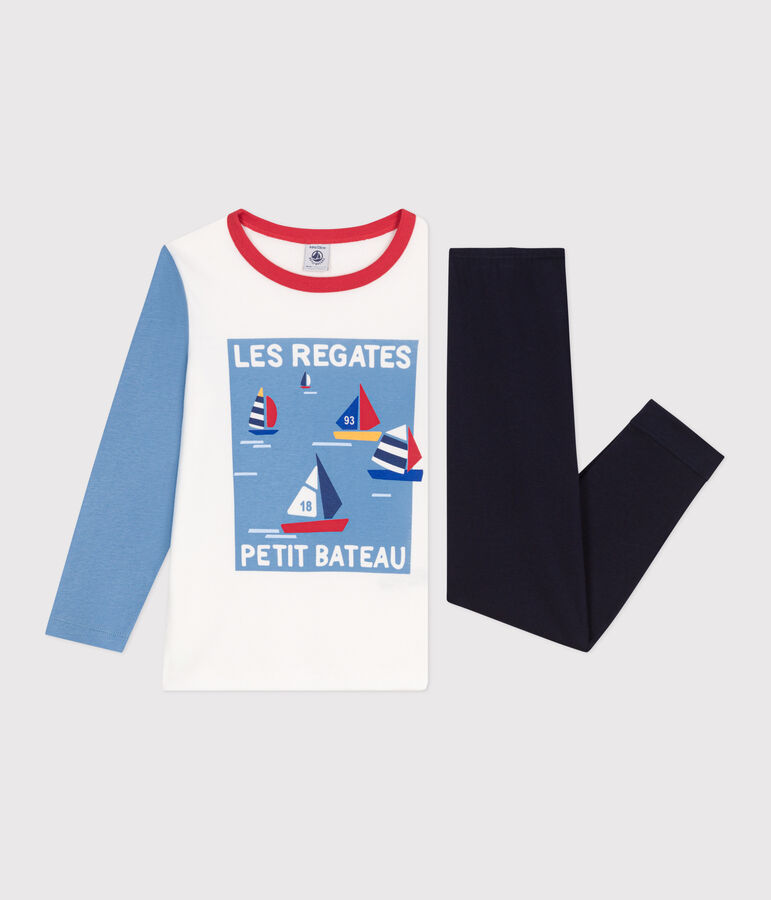 Pigiama a maniche lunghe in cotone bambino blu/multicolore