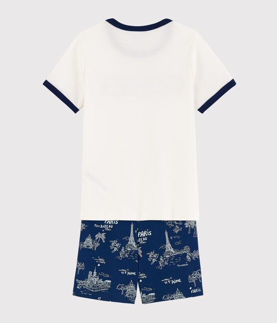 Pigiama corto tela di Jouy Parigi bambino in cotone blu MEDIEVAL/bianco MULTICO