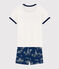 Pigiama corto tela di Jouy Parigi bambino in cotone blu MEDIEVAL/bianco MULTICO