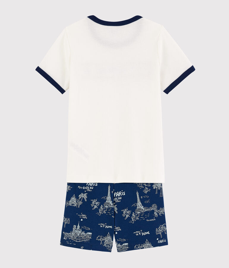 Pigiama corto tela di Jouy Parigi bambino in cotone blu/multicolore